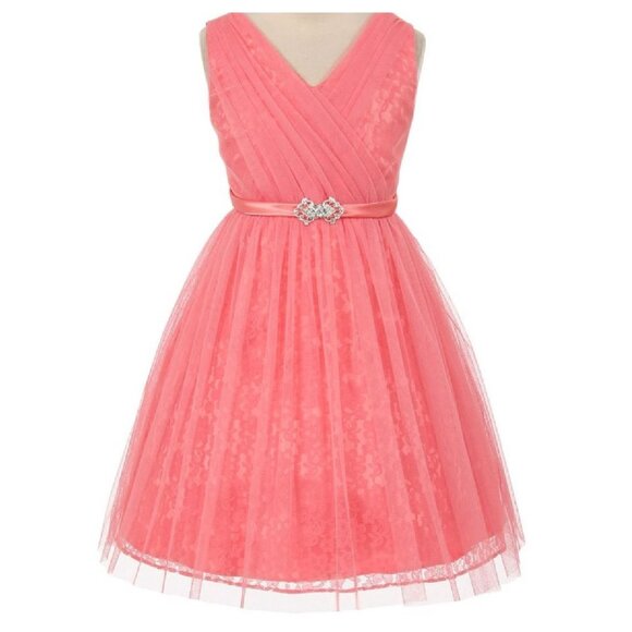 Little Girls Sleeveless VNeck Easter Wedding Party Birthday Flower Girl Dress - Picture 1 of 5